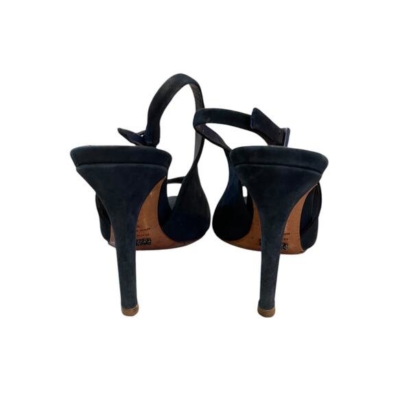 Schutz Navy Suede‎ Peep Toe Slingback Heel Size 7 B - Picture 4 of 7